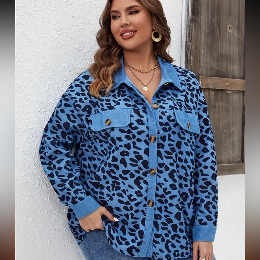 Animal Print Ribbed Button Down Shaket - Picture 5 of 5